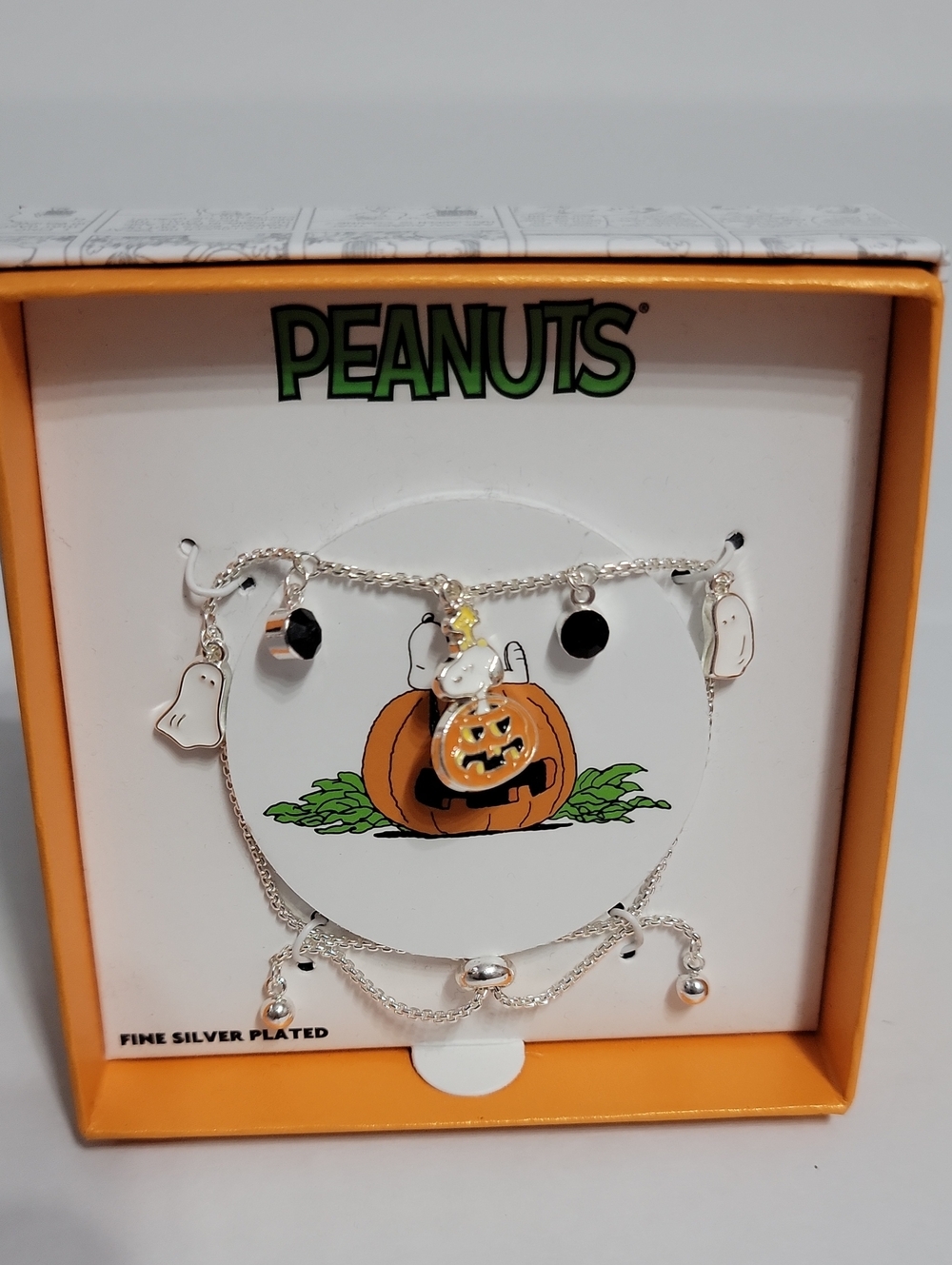 Peanuts Silver-Plated Halloween Charm Bracelet - Orange & Black Accents NIB